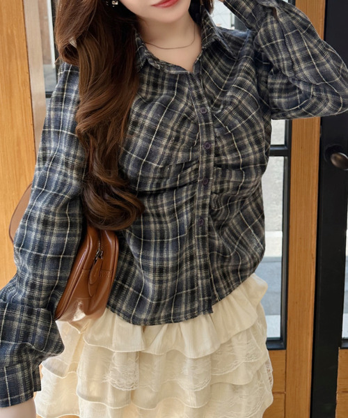 Ada.（エイダ）の「チェック柄 シャーリング ロングスリーブ シャツ（シャツ/ブラウス・レディース・ネイビー/レッド/ブラック・FREE）」の22枚目の写真