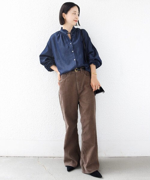 SHIPS（シップス）の「〈洗濯機可能〉ライトオンス デニム フリル スキッパー ブラウス（シャツ/ブラウス・レディース・ライトブルー/ネイビー・ONE SIZE）」の7枚目の写真