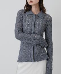 『WEB/一部店舗限定』透かしモールニットポロカーディガン