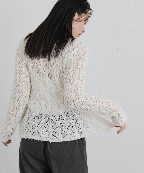 SENSE OF PLACE by URBAN RESEARCH(センスオブプレイスバイアーバンリサーチ)の「『WEB/一部店舗限定』透かしモールニットポロカーディガン(ニット/セーター・レディース・グレー/ブラック/ピンク/アイボリー・ONE)」の9枚目の写真