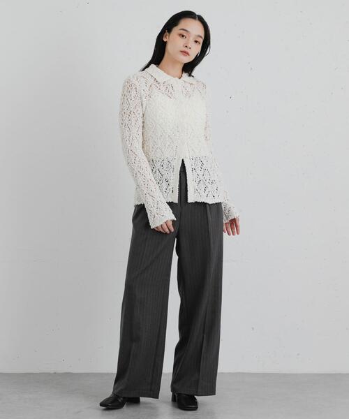 SENSE OF PLACE by URBAN RESEARCH(センスオブプレイスバイアーバンリサーチ)の「『WEB/一部店舗限定』透かしモールニットポロカーディガン(ニット/セーター・レディース・グレー/ブラック/ピンク/アイボリー・ONE)」の11枚目の写真