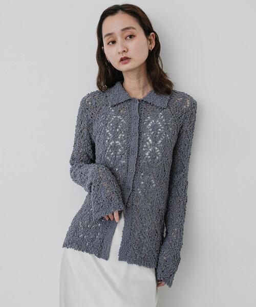 SENSE OF PLACE by URBAN RESEARCH(センスオブプレイスバイアーバンリサーチ)の「『WEB/一部店舗限定』透かしモールニットポロカーディガン(ニット/セーター・レディース・グレー/ブラック/ピンク/アイボリー・ONE)」の20枚目の写真