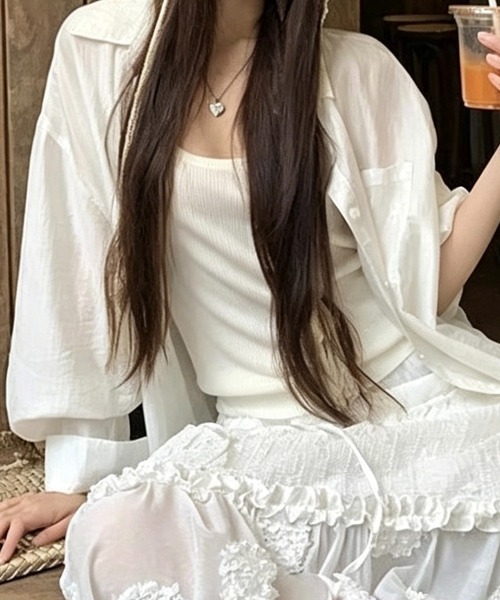 SHOUYO（ショウヨウ）の「後ろレース切替シャツ（シャツ/ブラウス・レディース・ブルー/ホワイト・M）」の9枚目の写真