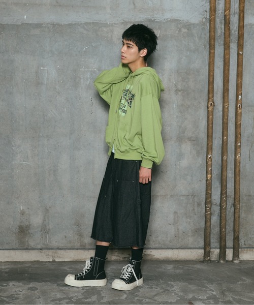 ILL'S(イルズ)の「CRASH LOGO GRAPHIC FULLZIP HOODIE / クラッシュロゴ カモ柄グラフィック フルジップ フーディー ダブルジップ メンズ レディース ユニセックス(パーカー・メンズ・ブラウン/ブラック/チャコールグレー/ライム・L/M)」の7枚目の写真