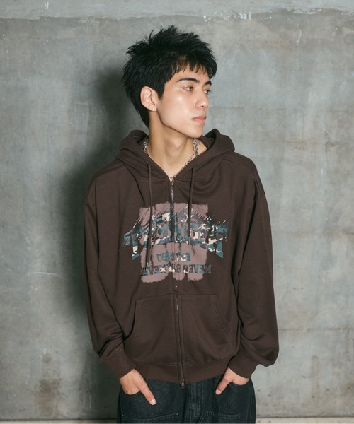 ILL'S(イルズ)の「CRASH LOGO GRAPHIC FULLZIP HOODIE / クラッシュロゴ カモ柄グラフィック フルジップ フーディー ダブルジップ メンズ レディース ユニセックス(パーカー・メンズ・ブラウン/ブラック/チャコールグレー/ライム・L/M)」の11枚目の写真