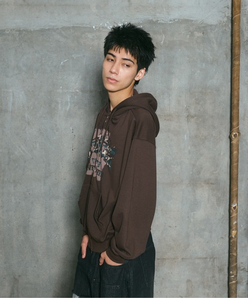 ILL'S(イルズ)の「CRASH LOGO GRAPHIC FULLZIP HOODIE / クラッシュロゴ カモ柄グラフィック フルジップ フーディー ダブルジップ メンズ レディース ユニセックス(パーカー・メンズ・ブラウン/ブラック/チャコールグレー/ライム・L/M)」の12枚目の写真
