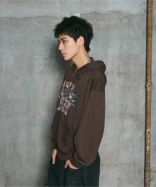 ILL'S(イルズ)の「CRASH LOGO GRAPHIC FULLZIP HOODIE / クラッシュロゴ カモ柄グラフィック フルジップ フーディー ダブルジップ メンズ レディース ユニセックス(パーカー・メンズ・ブラウン/ブラック/チャコールグレー/ライム・L/M)」の13枚目の写真