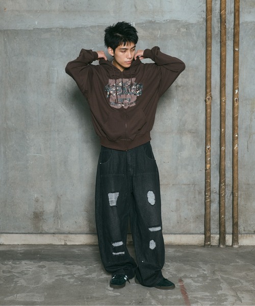 ILL'S(イルズ)の「CRASH LOGO GRAPHIC FULLZIP HOODIE / クラッシュロゴ カモ柄グラフィック フルジップ フーディー ダブルジップ メンズ レディース ユニセックス(パーカー・メンズ・ブラウン/ブラック/チャコールグレー/ライム・L/M)」の17枚目の写真
