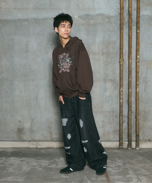 ILL'S(イルズ)の「CRASH LOGO GRAPHIC FULLZIP HOODIE / クラッシュロゴ カモ柄グラフィック フルジップ フーディー ダブルジップ メンズ レディース ユニセックス(パーカー・メンズ・ブラウン/ブラック/チャコールグレー/ライム・L/M)」の19枚目の写真