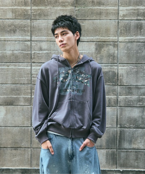 ILL'S(イルズ)の「CRASH LOGO GRAPHIC FULLZIP HOODIE / クラッシュロゴ カモ柄グラフィック フルジップ フーディー ダブルジップ メンズ レディース ユニセックス(パーカー・メンズ・ブラウン/ブラック/チャコールグレー/ライム・L/M)」の22枚目の写真