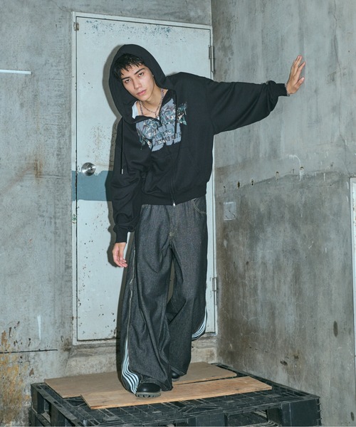 ILL'S(イルズ)の「CRASH LOGO GRAPHIC FULLZIP HOODIE / クラッシュロゴ カモ柄グラフィック フルジップ フーディー ダブルジップ メンズ レディース ユニセックス(パーカー・メンズ・ブラウン/ブラック/チャコールグレー/ライム・L/M)」の6枚目の写真