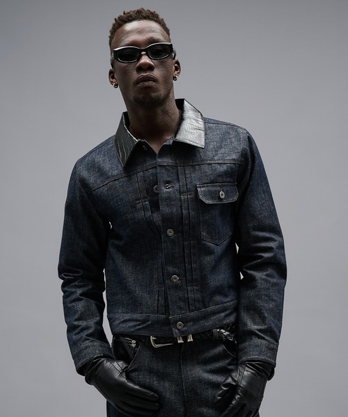 ANDER HUNK(アンダーハンク)の「Crocodile Collar Slav Denim Jacket/クロコダイルカラースラブデニムジャケット(デニムジャケット・メンズ・インディゴブルー/ブラック・SMALL/MEDIUM/LARGE)」の2枚目の写真
