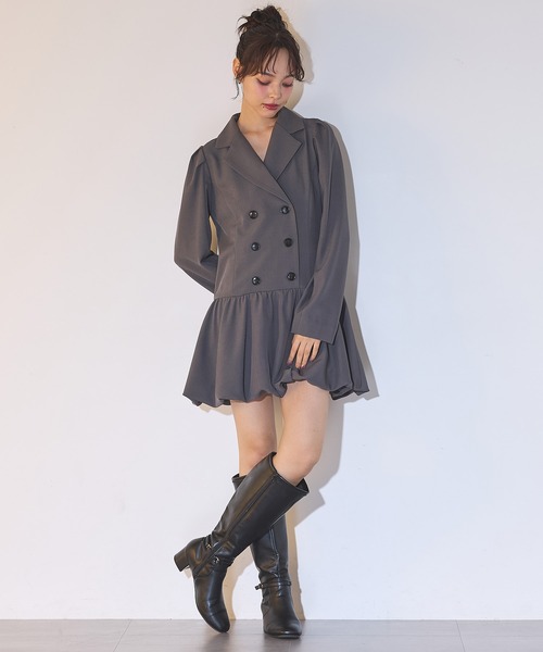 SOELA(ソエラ)の「トレンチバルーン長袖ミニワンピース(ワンピース・レディース・チャコールグレー/ブラック・M)」の5枚目の写真