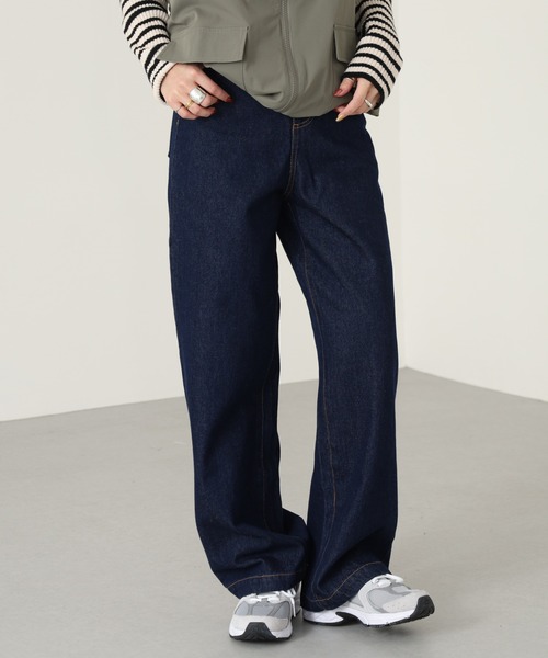 OMNES(オムネス)の「12oz ウォッシュ加工ハイウエストルーズワイドデニムパンツ(デニムパンツ・レディース・ネイビー/ブルー・S/M/L)」の2枚目の写真