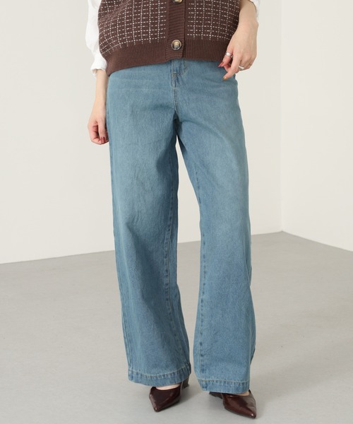 OMNES(オムネス)の「12oz ウォッシュ加工ハイウエストルーズワイドデニムパンツ(デニムパンツ・レディース・ネイビー/ブルー・S/M/L)」の1枚目の写真