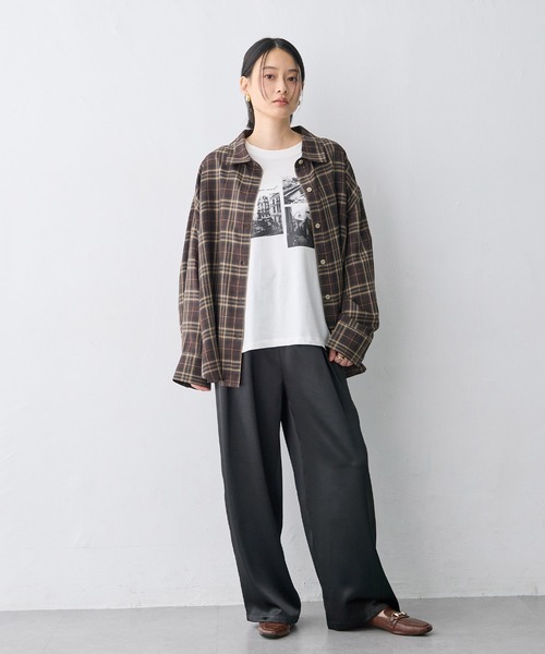 anyfee(エニフィー)の「【anyfee/大きいサイズ】リラックスフィットチェック柄シャツ(シャツ/ブラウス・レディース・ダークブラウン/ネイビー・LL/3L/5L/4L)」の3枚目の写真