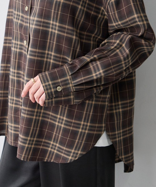 anyfee(エニフィー)の「【anyfee/大きいサイズ】リラックスフィットチェック柄シャツ(シャツ/ブラウス・レディース・ダークブラウン/ネイビー・LL/3L/5L/4L)」の19枚目の写真