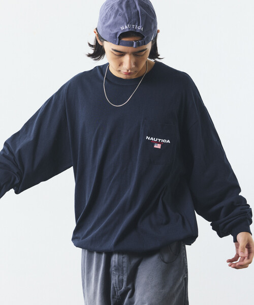 NAUTICA(ノーティカ)の「NAUTICA/ノーティカ リラックスフィット フラッグロゴ ヘムコード ロングスリーブ ポケットTシャツ(Tシャツ/カットソー・メンズ・ブラック/ネイビー/ライトグレー/ホワイト・MEDIUM/LARGE/X-LARGE/XX-LARGE)」の1枚目の写真