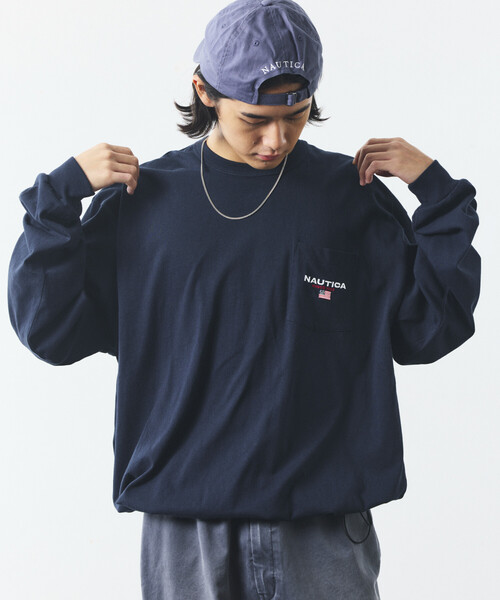 NAUTICA(ノーティカ)の「NAUTICA/ノーティカ リラックスフィット フラッグロゴ ヘムコード ロングスリーブ ポケットTシャツ(Tシャツ/カットソー・メンズ・ブラック/ネイビー/ライトグレー/ホワイト・MEDIUM/LARGE/X-LARGE/XX-LARGE)」の8枚目の写真