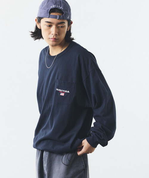NAUTICA(ノーティカ)の「NAUTICA/ノーティカ リラックスフィット フラッグロゴ ヘムコード ロングスリーブ ポケットTシャツ(Tシャツ/カットソー・メンズ・ブラック/ネイビー/ライトグレー/ホワイト・MEDIUM/LARGE/X-LARGE/XX-LARGE)」の9枚目の写真