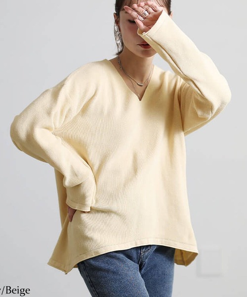 GOLDJAPAN(ゴールドジャパン)の「Vネックテールカットリブニット【大きいサイズ対応】(ニット/セーター・レディース・ブラック/ブラウン/ベージュ/キャメル・LL/3L/4L)」の3枚目の写真