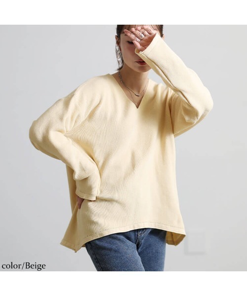 GOLDJAPAN(ゴールドジャパン)の「Vネックテールカットリブニット【大きいサイズ対応】(ニット/セーター・レディース・ブラック/ブラウン/ベージュ/キャメル・LL/3L/4L)」の9枚目の写真