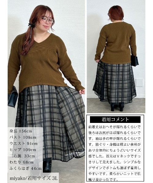 GOLDJAPAN(ゴールドジャパン)の「Vネックテールカットリブニット【大きいサイズ対応】(ニット/セーター・レディース・ブラック/ブラウン/ベージュ/キャメル・LL/3L/4L)」の18枚目の写真