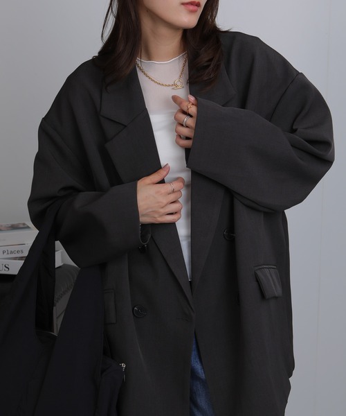 Seop(セオピ)の「オーバーサイズシルエット テーラードジャケット(テーラードジャケット・レディース・ブラック/ベージュ/グレー・M)」の3枚目の写真