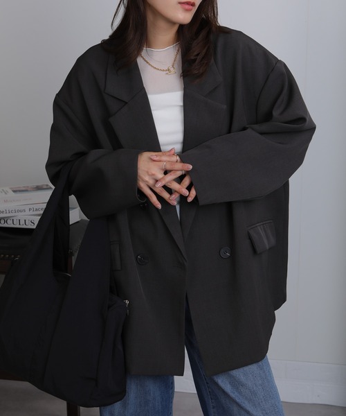 Seop(セオピ)の「オーバーサイズシルエット テーラードジャケット(テーラードジャケット・レディース・ブラック/ベージュ/グレー・M)」の13枚目の写真