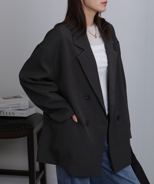 Seop(セオピ)の「オーバーサイズシルエット テーラードジャケット(テーラードジャケット・レディース・ブラック/ベージュ/グレー・M)」の11枚目の写真