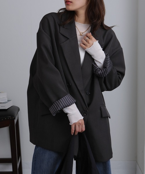 Seop(セオピ)の「オーバーサイズシルエット テーラードジャケット(テーラードジャケット・レディース・ブラック/ベージュ/グレー・M)」の8枚目の写真