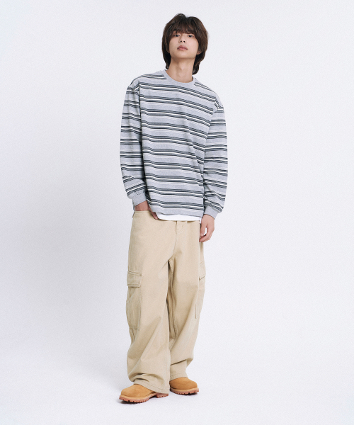 MOOVN(ムブン)の「レイヤーストライプ ロングスリーブTシャツ グレー(Tシャツ/カットソー・レディース・その他・SMALL/MEDIUM/LARGE)」の3枚目の写真
