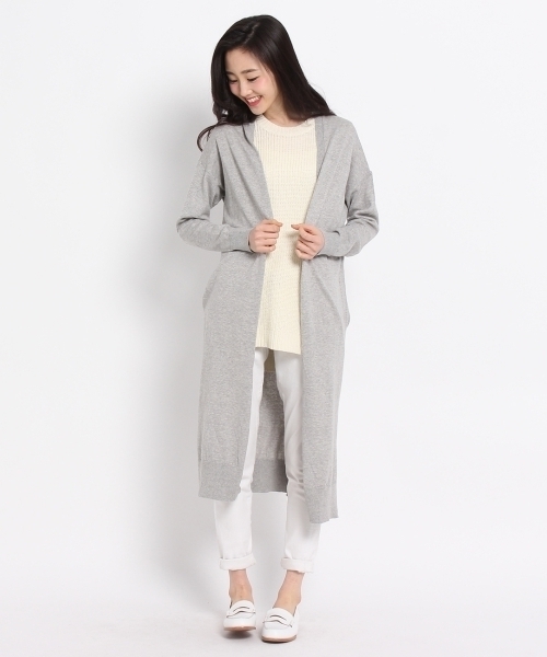 HusHusH（ハッシュアッシュ）の「ロングニットカーディガン（カーディガン/ボレロ・レディース・グリーン/ホワイト/グレー・03/02）」の4枚目の写真