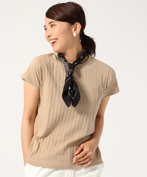 GLOBAL WORK（グローバルワーク）の「スカーフセットワイドリブＴ/722864（Tシャツ/カットソー・レディース・ホワイト/ホワイト×ネイビー/ベージュ/ネイビー・MEDIUM/SMALL/LARGE）」の3枚目の写真