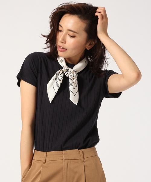 GLOBAL WORK（グローバルワーク）の「スカーフセットワイドリブＴ/722864（Tシャツ/カットソー・レディース・ホワイト/ホワイト×ネイビー/ベージュ/ネイビー・MEDIUM/SMALL/LARGE）」の4枚目の写真