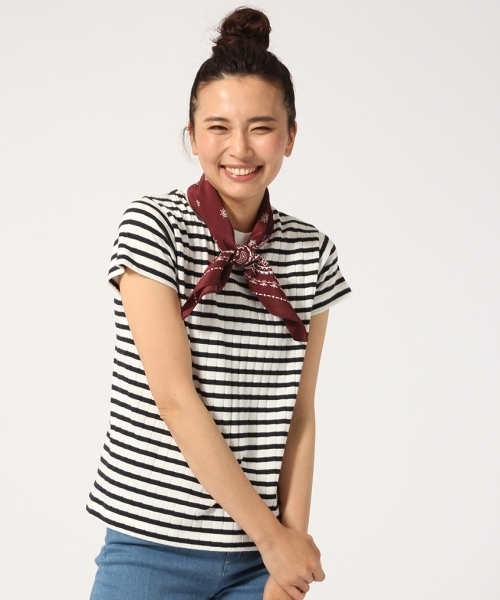 GLOBAL WORK（グローバルワーク）の「スカーフセットワイドリブＴ/722864（Tシャツ/カットソー・レディース・ホワイト/ホワイト×ネイビー/ベージュ/ネイビー・MEDIUM/SMALL/LARGE）」の2枚目の写真