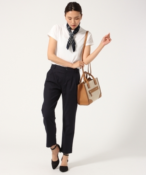 GLOBAL WORK（グローバルワーク）の「スカーフセットワイドリブＴ/722864（Tシャツ/カットソー・レディース・ホワイト/ホワイト×ネイビー/ベージュ/ネイビー・MEDIUM/SMALL/LARGE）」の5枚目の写真