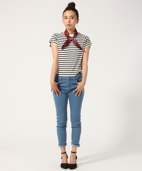 GLOBAL WORK（グローバルワーク）の「スカーフセットワイドリブＴ/722864（Tシャツ/カットソー・レディース・ホワイト/ホワイト×ネイビー/ベージュ/ネイビー・MEDIUM/SMALL/LARGE）」の6枚目の写真