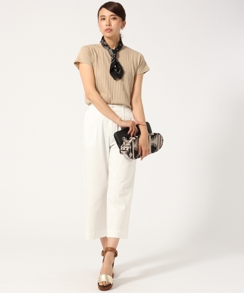 GLOBAL WORK（グローバルワーク）の「スカーフセットワイドリブＴ/722864（Tシャツ/カットソー・レディース・ホワイト/ホワイト×ネイビー/ベージュ/ネイビー・MEDIUM/SMALL/LARGE）」の7枚目の写真