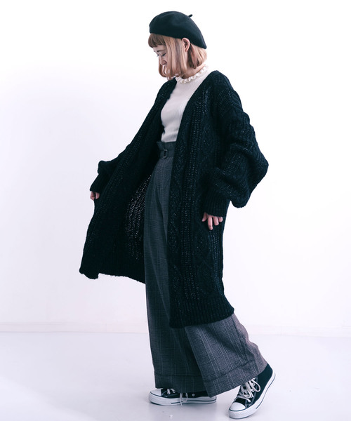 MERLOT（メルロー）の「ケーブルニットロングカーディガン6282（カーディガン/ボレロ・レディース・ブラック/オフホワイト/イエロー/グリーン・FREE）」の7枚目の写真