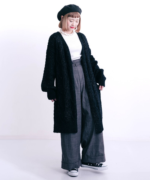 MERLOT（メルロー）の「ケーブルニットロングカーディガン6282（カーディガン/ボレロ・レディース・ブラック/オフホワイト/イエロー/グリーン・FREE）」の8枚目の写真