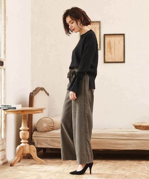 Luz Llena（ラズレナ）の「[ベルト付き]起毛グレンチェック柄ワイドパンツ（その他パンツ・レディース・ブラック/ブラウン・MEDIUM）」の9枚目の写真