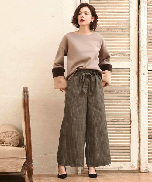 Luz Llena（ラズレナ）の「[ベルト付き]起毛グレンチェック柄ワイドパンツ（その他パンツ・レディース・ブラック/ブラウン・MEDIUM）」の5枚目の写真