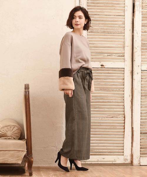 Luz Llena（ラズレナ）の「[ベルト付き]起毛グレンチェック柄ワイドパンツ（その他パンツ・レディース・ブラック/ブラウン・MEDIUM）」の10枚目の写真