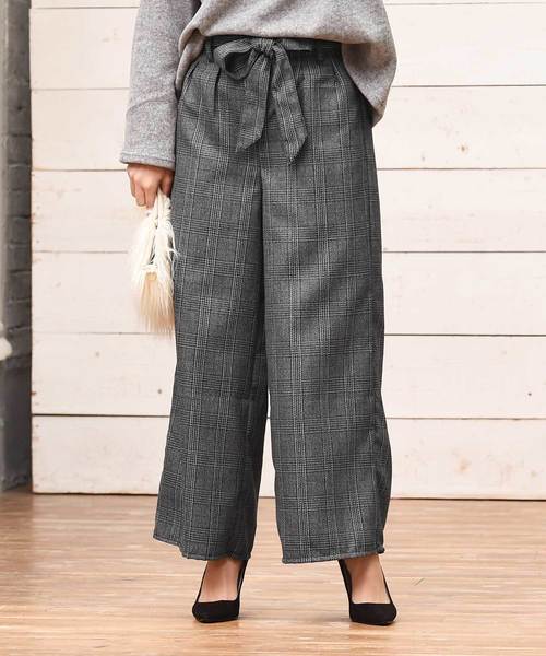 Luz Llena（ラズレナ）の「[ベルト付き]起毛グレンチェック柄ワイドパンツ（その他パンツ・レディース・ブラック/ブラウン・MEDIUM）」の7枚目の写真