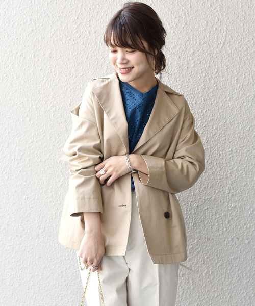 liflattie ships(リフラティ シップス)の「liflattie ships:ショートトレンチ◇(トレンチコート・レディース・ライトブルー/ベージュ・SMALL/MEDIUM)」の1枚目の写真