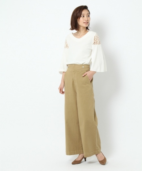 laboratory work（ラボラトリーワーク）の「パネルレースフレアスリーブVネックプルオーバー（Tシャツ/カットソー・レディース・オフホワイト/ブラック/イエロー系その他・MEDIUM）」の6枚目の写真