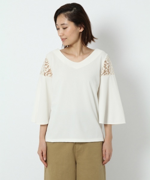 laboratory work（ラボラトリーワーク）の「パネルレースフレアスリーブVネックプルオーバー（Tシャツ/カットソー・レディース・オフホワイト/ブラック/イエロー系その他・MEDIUM）」の8枚目の写真