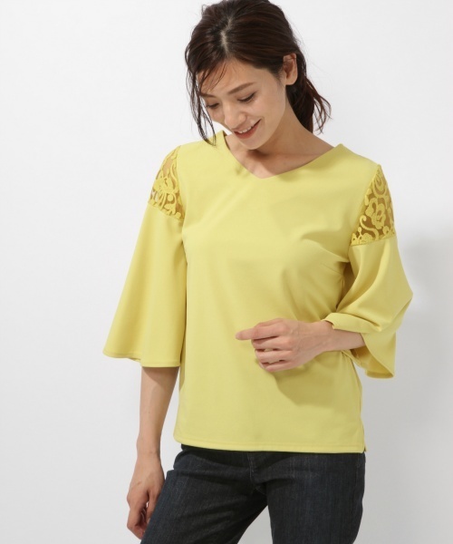 laboratory work（ラボラトリーワーク）の「パネルレースフレアスリーブVネックプルオーバー（Tシャツ/カットソー・レディース・オフホワイト/ブラック/イエロー系その他・MEDIUM）」の17枚目の写真