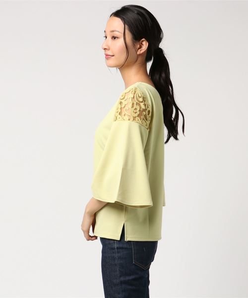 laboratory work（ラボラトリーワーク）の「パネルレースフレアスリーブVネックプルオーバー（Tシャツ/カットソー・レディース・オフホワイト/ブラック/イエロー系その他・MEDIUM）」の5枚目の写真